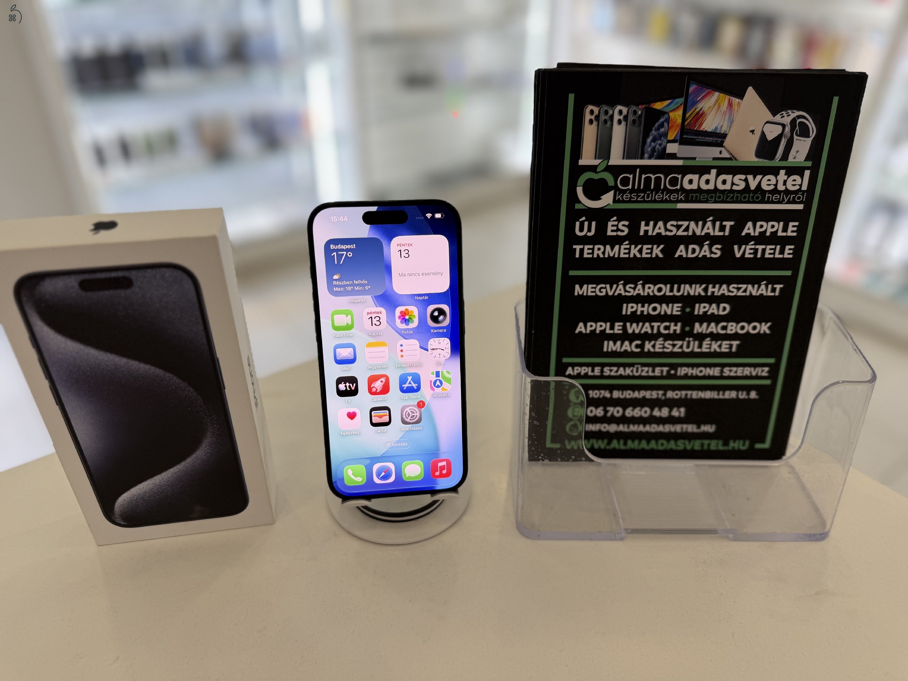 iPhone 15 Pro 128GB Független Újszerű/1-3 hónap gar./Akku 85%/p4799