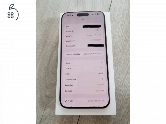 Iphone 16 Pro Max 256 GB 3 hónapos!
