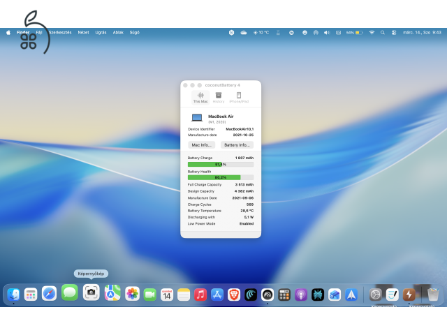 MacBook Air M1  8 GB RAM 256GB SSD eladó megkímélt állapotban
