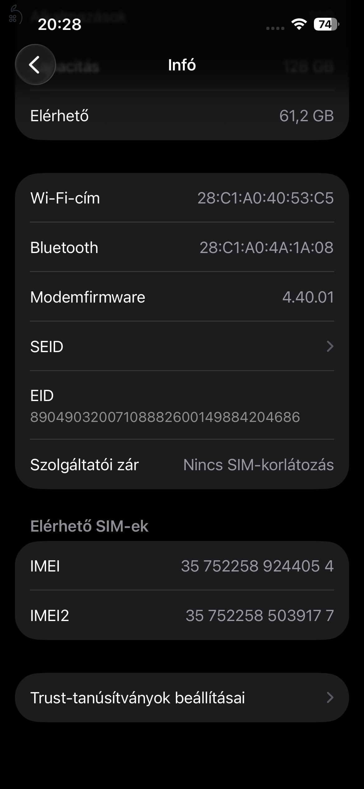Apple iPhone 14 128 GB Éjfekete