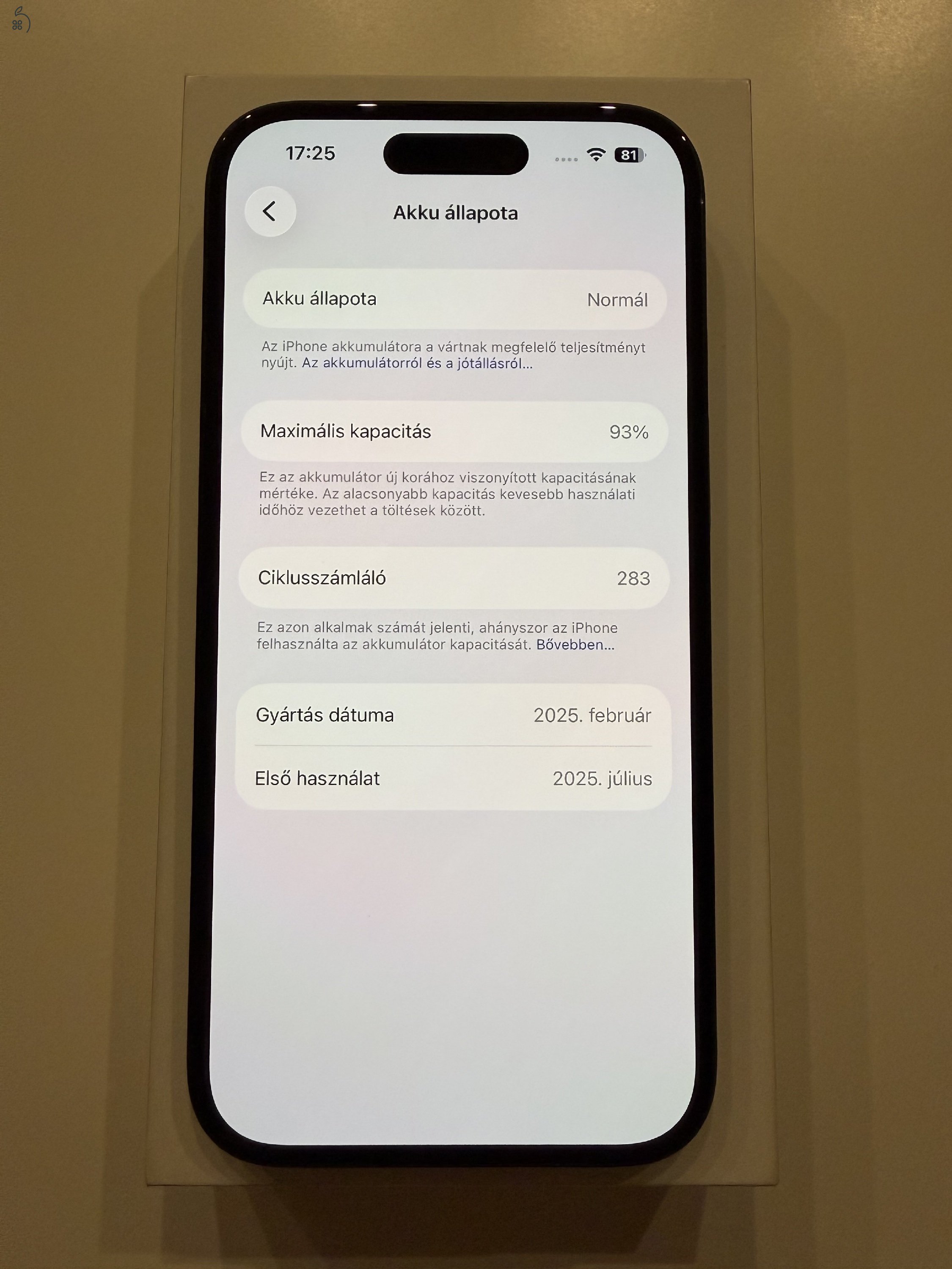 Iphone 15, 128gb, 93%, Gyári gar. 