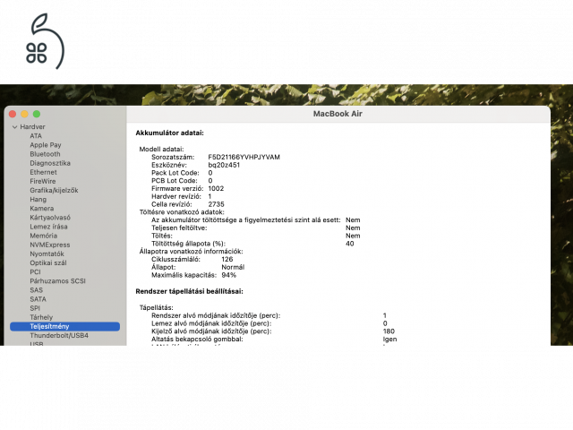 Apple MacBook Air 13 (2020) M1 8GB/256GB – újszerű, szép állapot – 94% akku (126 ciklus)