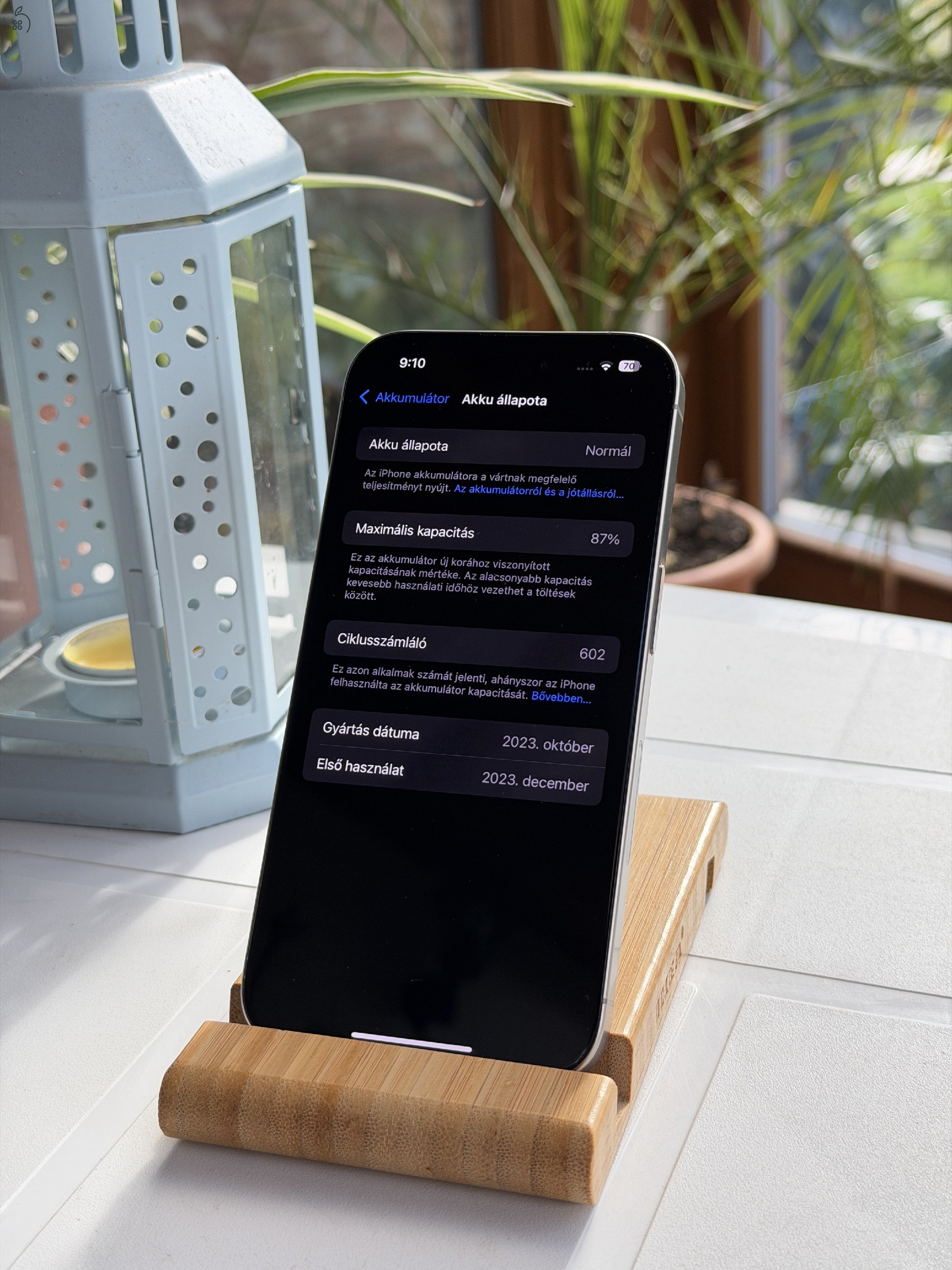 Iphone 15 Pro 128 GB Natúr Titánium FÜGGETLEN 87% AKKU Karcmentes, Hibátlan
