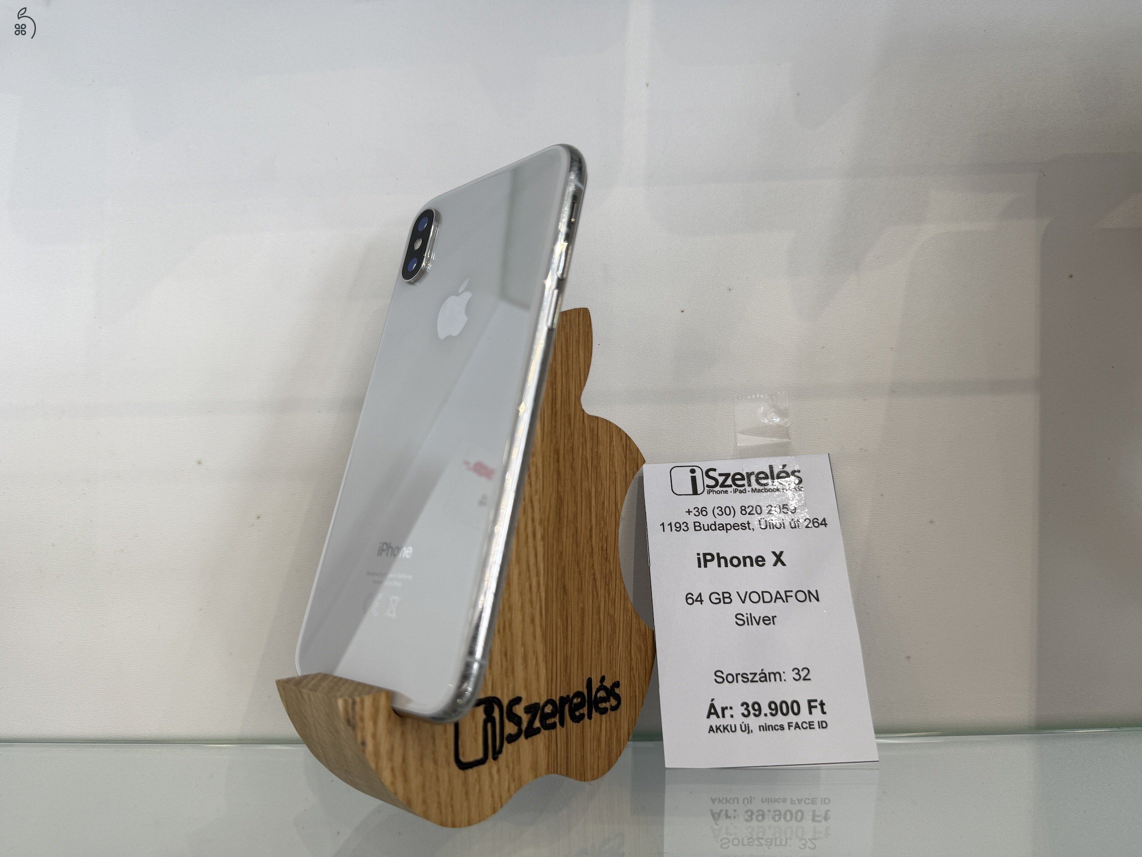 Garanciás iPhone X 64GB ONE függő silver, új akkumulátor , nincs face ID(32) iSzerelés.hu