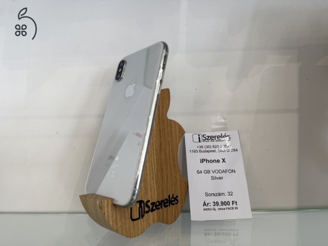 Garanciás iPhone X 64GB ONE függő silver, új akkumulátor , nincs face ID(32) iSzerelés.hu