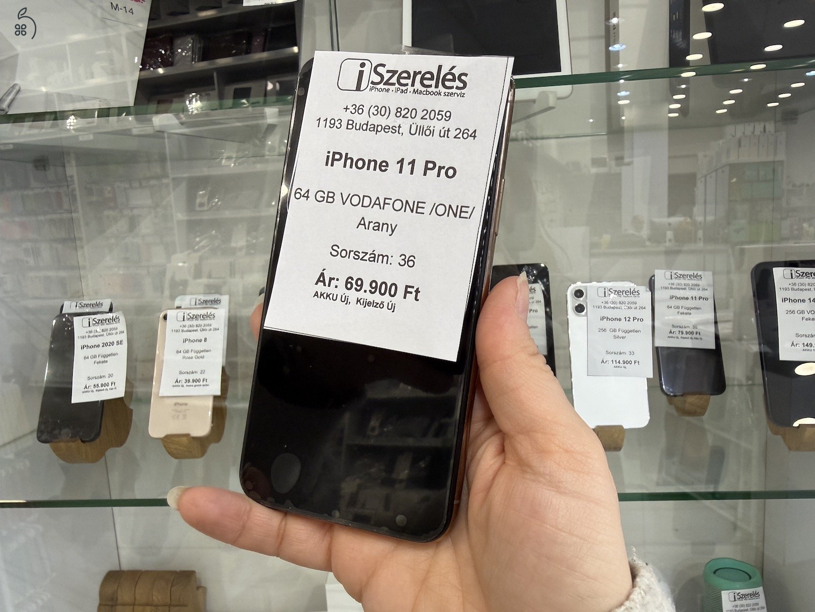 Garanciás iPhone 11 Pro 64GB ONE függő arany, új akku, új kijelző (36) iSzerelés