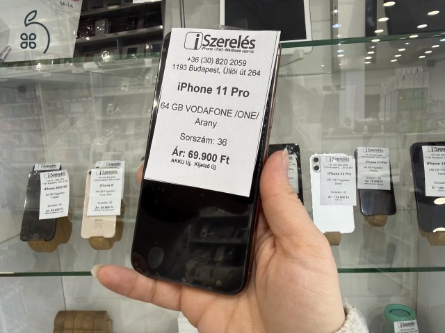 Garanciás iPhone 11 Pro 64GB ONE függő arany, új akku, új kijelző (36) iSzerelés