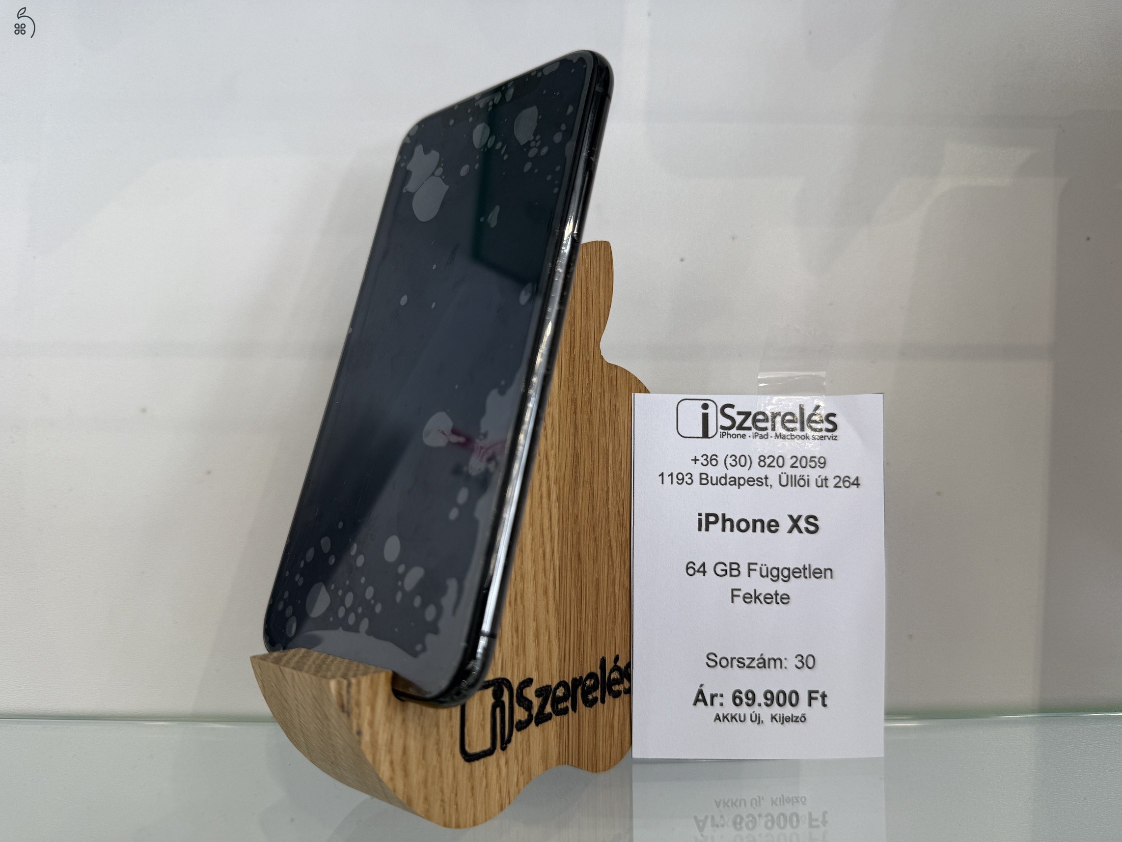 Garanciás | iPhone XS 64GB független fekete | új akku | új kijelző | 30 | iSzerelés.hu