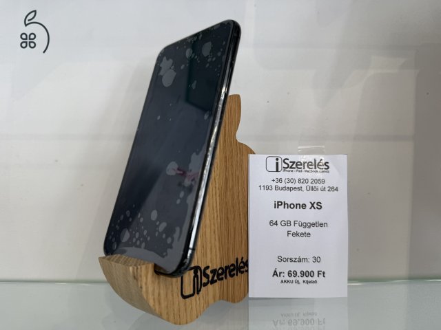 Garanciás | iPhone XS 64GB független fekete | új akku | új kijelző | 30 | iSzerelés.hu
