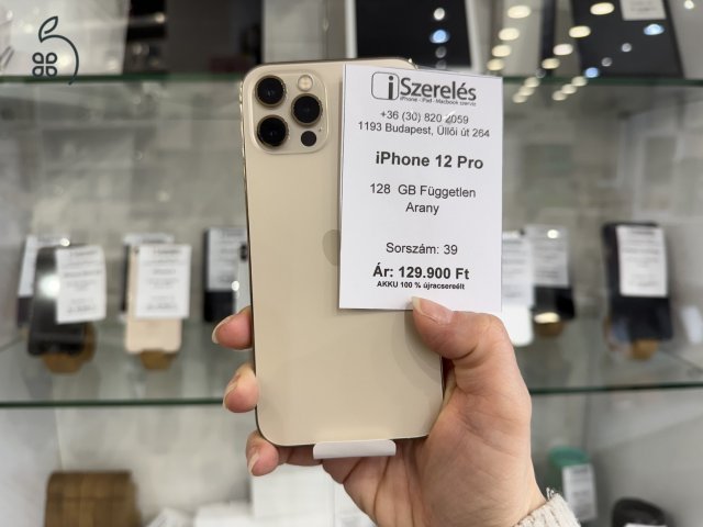 ÚJRACSERÉLT, ÚJ | iPhone 12 Pro 128GB független arany (39) iSzerelés.hu