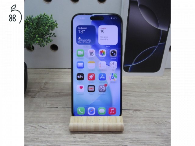 Apple iPhone 16 Pro Max Black Titanium 256GB használt karcmentes – 99% akku (281 ciklus) – Apple garancia 2026.06.02.-ig