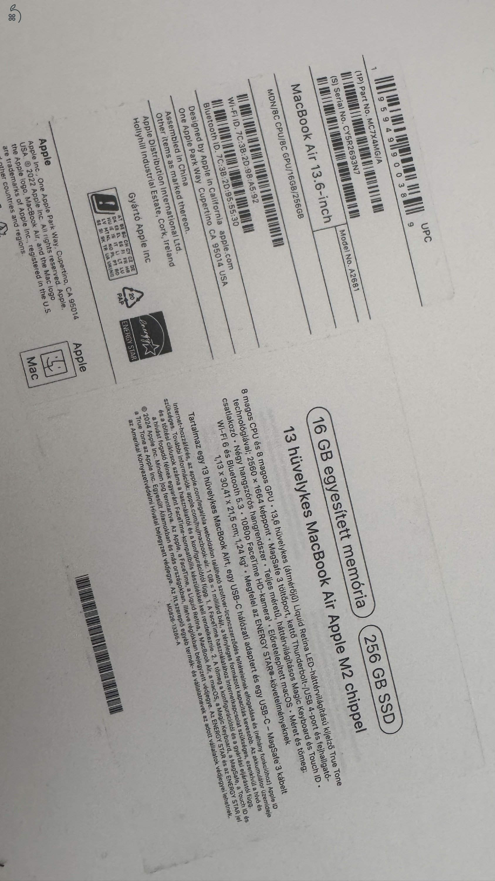 Újszerű Apple Macbook Air M2 13