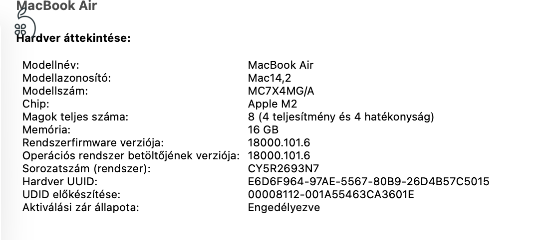 Újszerű Apple Macbook Air M2 13