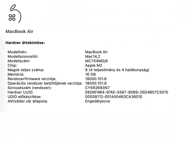 Újszerű Apple Macbook Air M2 13