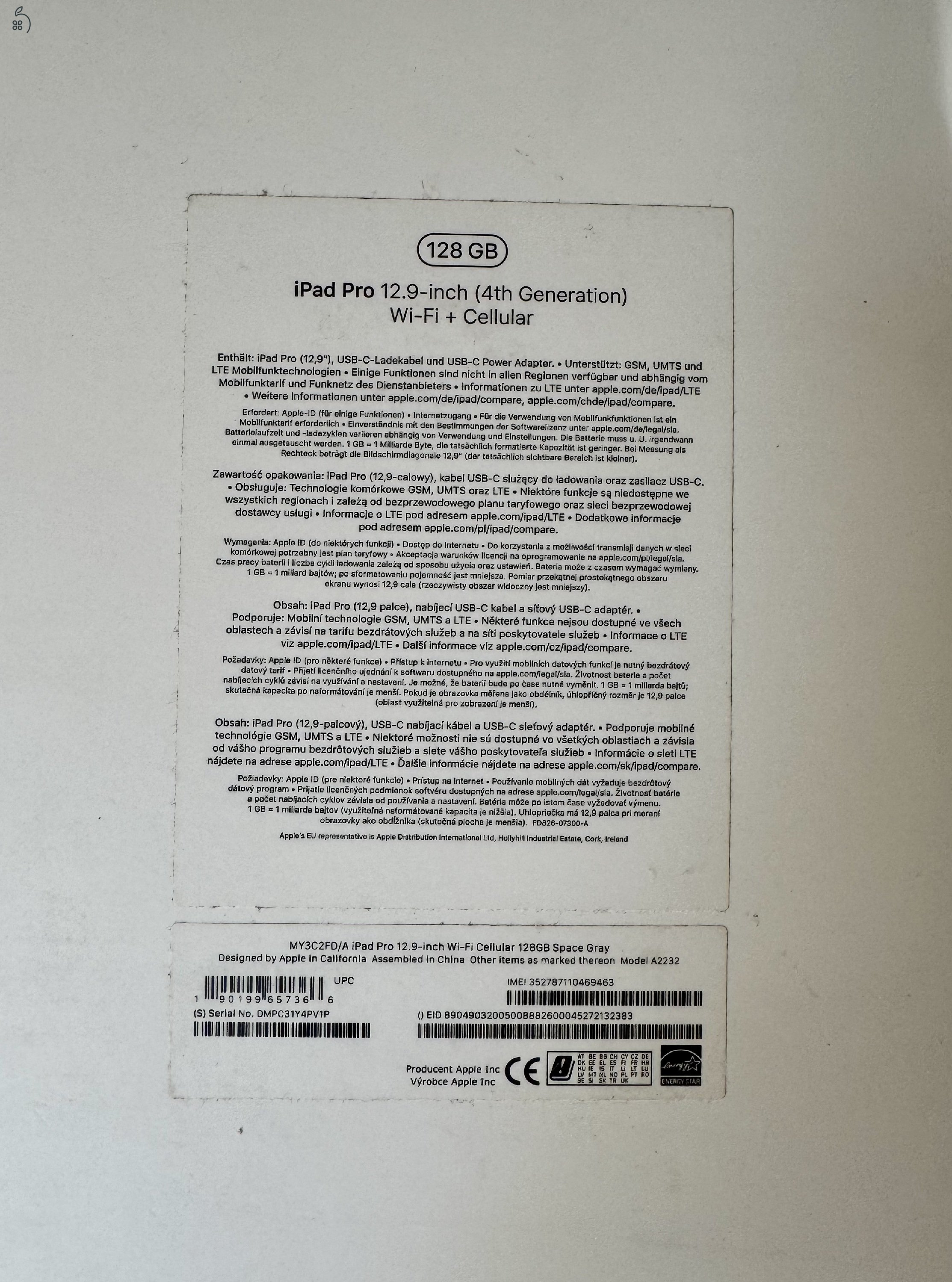 iPad Pro 12.9 4th gen WiFi + Cellular 128GB Space Grey, hibátlan állapot!