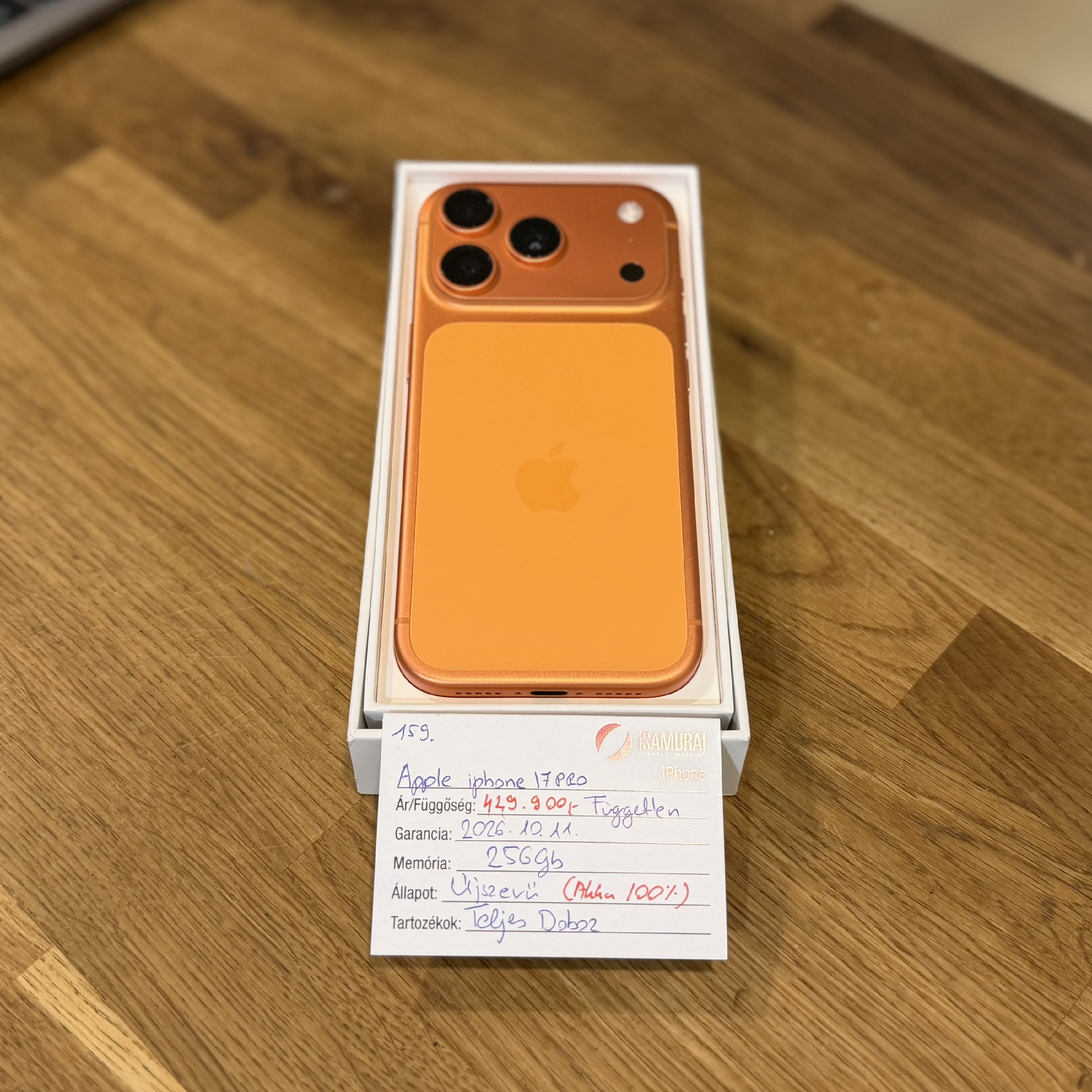 159. Apple iPhone 17 Pro - 256GB - Cosmic Orange - 100% akku
