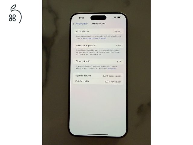 iPhone 15 Pro Max 256GB Natúr Titán - Újszerű, 88% aksi