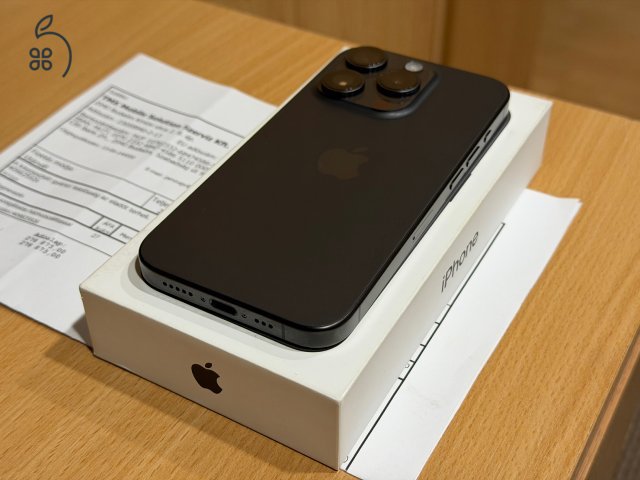 iPhone 15 Pro 128 GB Black Titanium - új, biztosításban cserélt, 3 ciklus