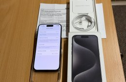 iPhone 15 Pro 128 GB Black Titanium - új, biztosításban cserélt, 3 ciklus