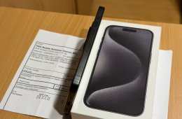 iPhone 15 Pro 128 GB Black Titanium - új, biztosításban cserélt, 3 ciklus