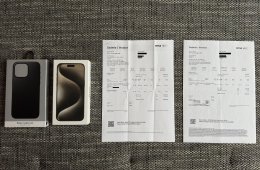 iPhone 15 Pro Max 256 GB Natural Titanium, iStyle garancia 2027.01.15-ig, 90% aksi + Nomad Modern Leather Case, Spigen üvegfólia