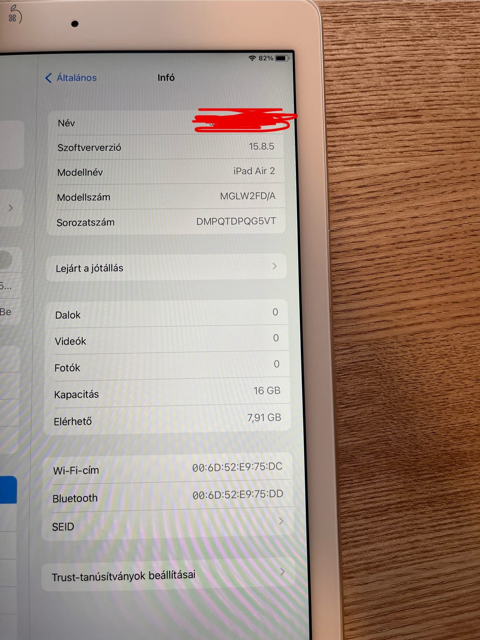 Apple iPad Air 2 16 GB, hibátlan és szép állapot, 94%-os akksi