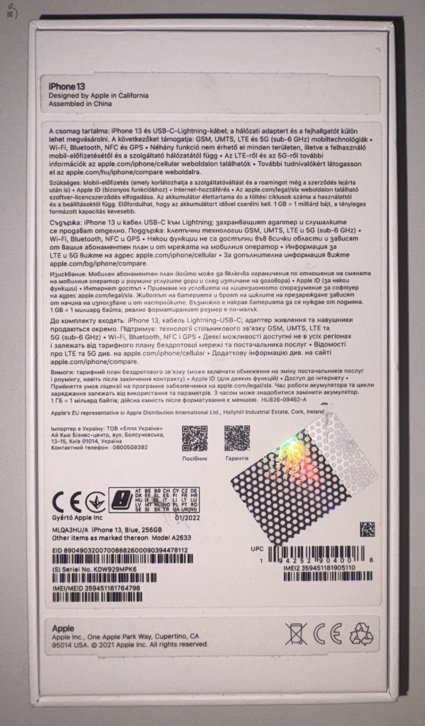 iPhone 13 256GB – Sötétkék – 100% akku – Új