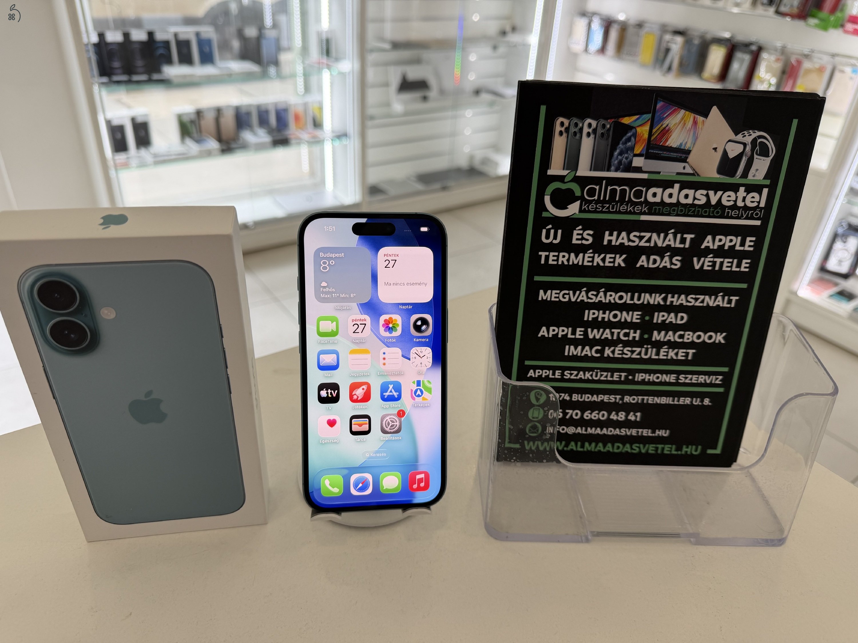 iPhone 16 256GB Független Megkímélt/1-3 hónap gar./Akku 96%/p4816