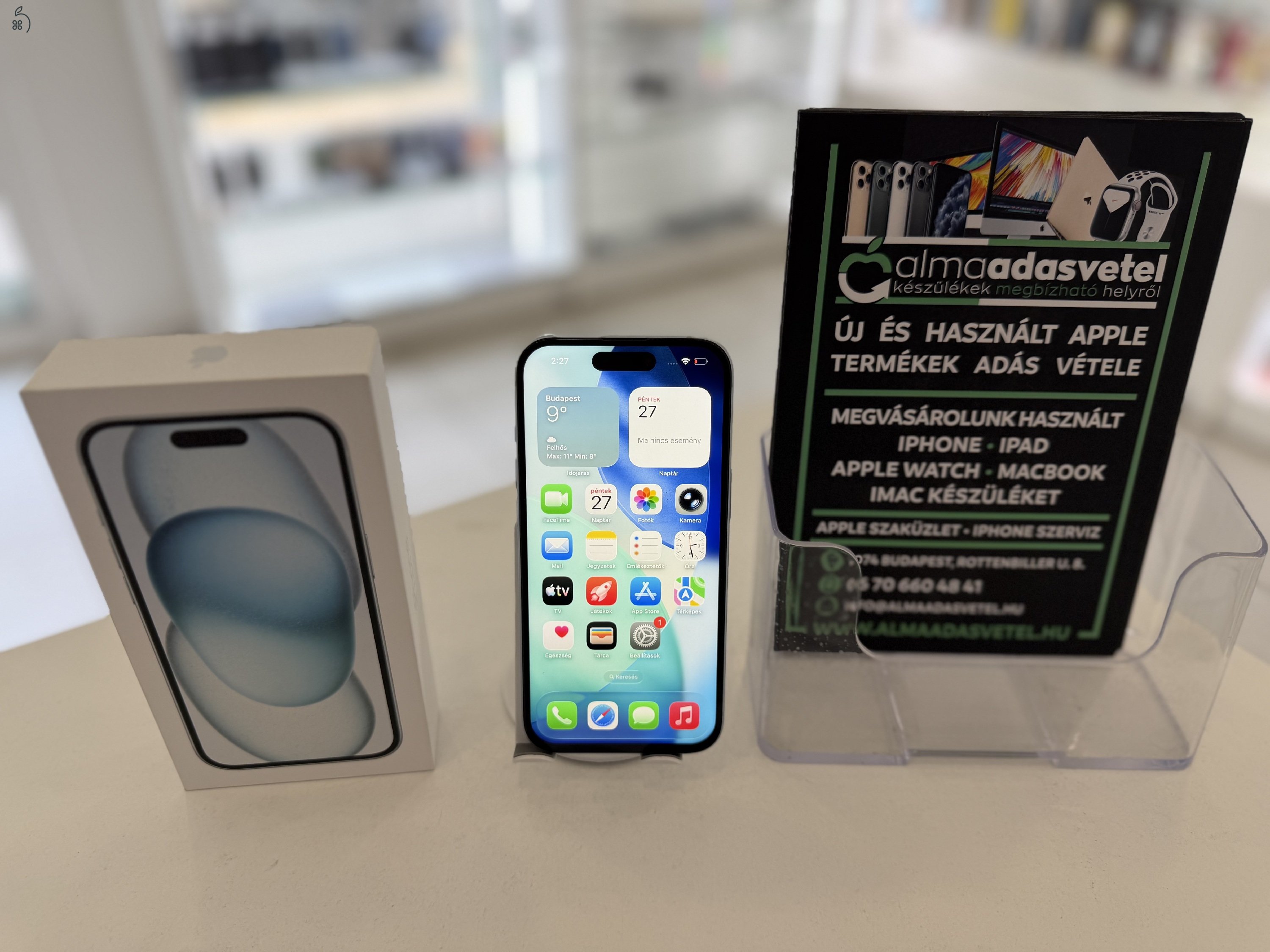 iPhone 15 128GB Független Újszerű/1 hónap gar./Akku 82%/p4817