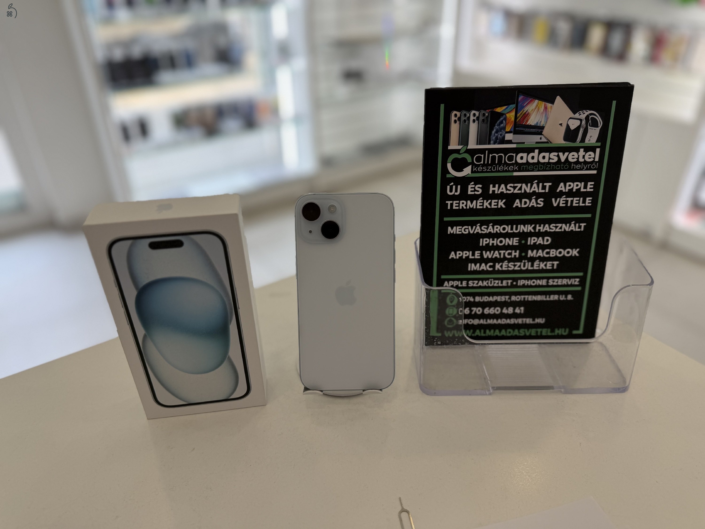 iPhone 15 128GB Független Újszerű/1 hónap gar./Akku 82%/p4817