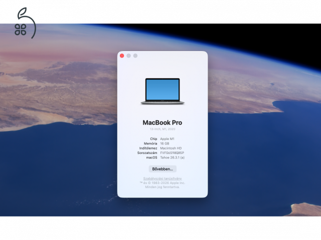 MacBook Pro 13” M1 (2020) – 16 GB RAM / 512 GB SSD – jó állapot