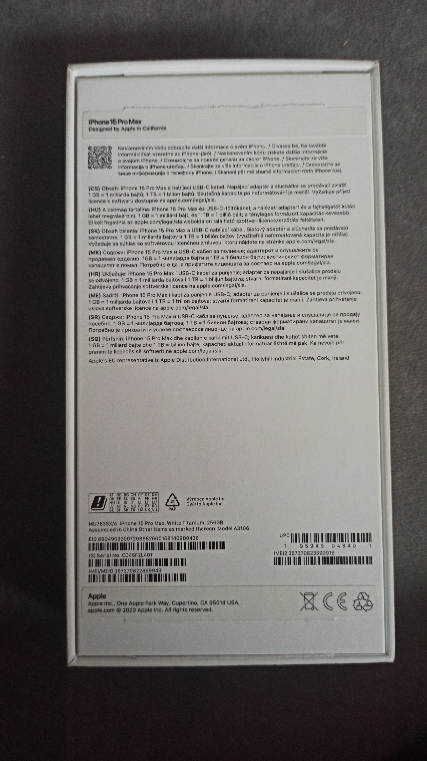 Eladó IPhone 15 Pro Max fekete titán