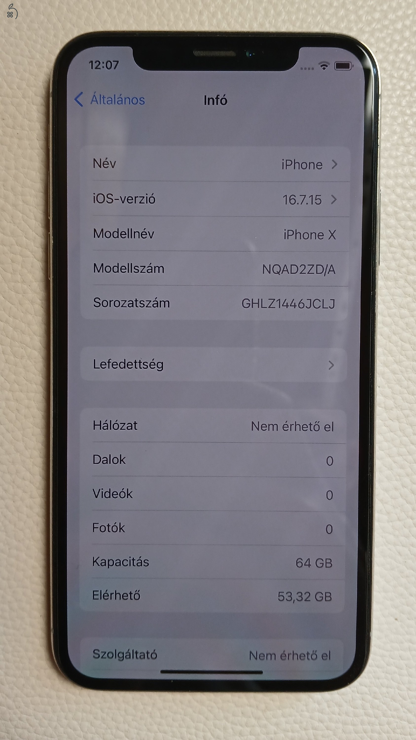 Eladó iPhone X 64GB új akkumulátorral (100%)