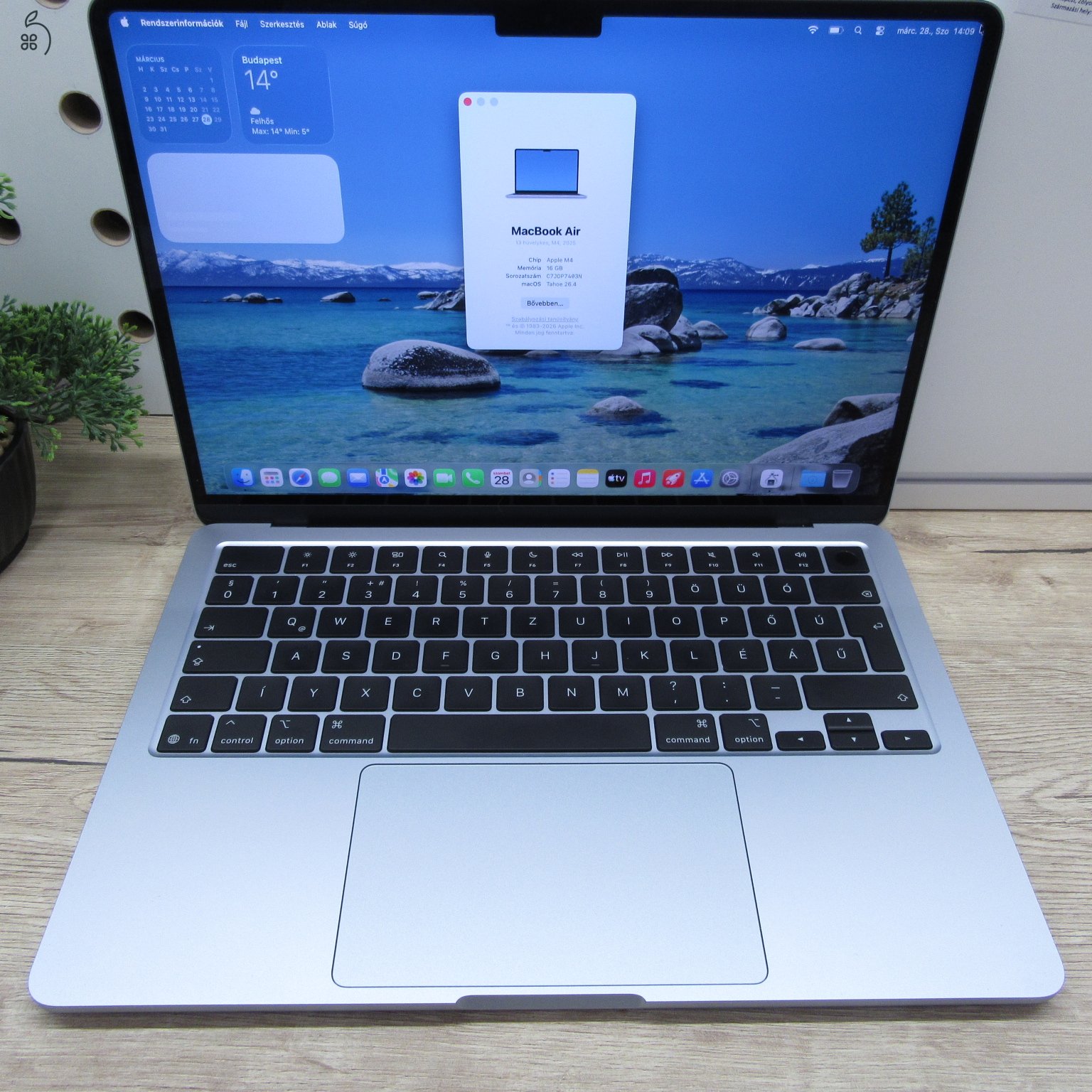 Apple MacBook Air 13 M4 (2025) 16GB/256GB karcmentes 100% akku 37 ciklus