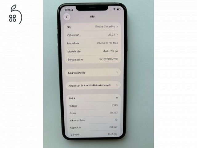 Iphone 11 Pro Max 256GB Space Gray 100% Akku Karcmentes!