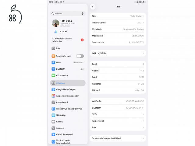 Használt Ipad Air (5.gen) + Pencil (2.gen) eladó