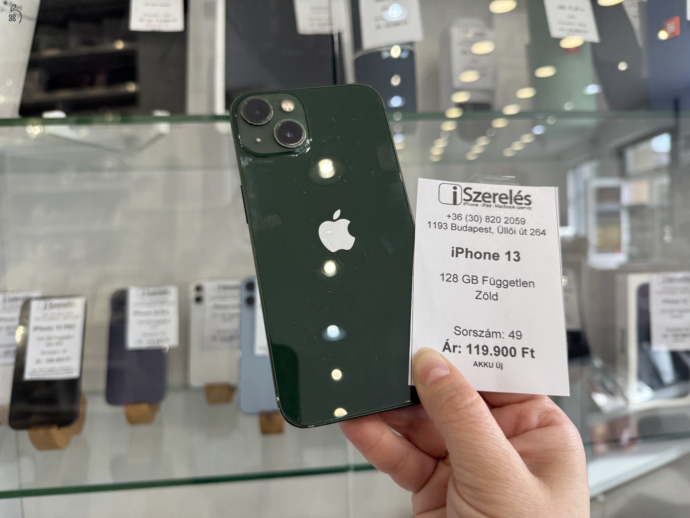 Garanciás iPhone 13 128GB független zöld ÚJ AKKUVAL (49) iSzerelés.hu