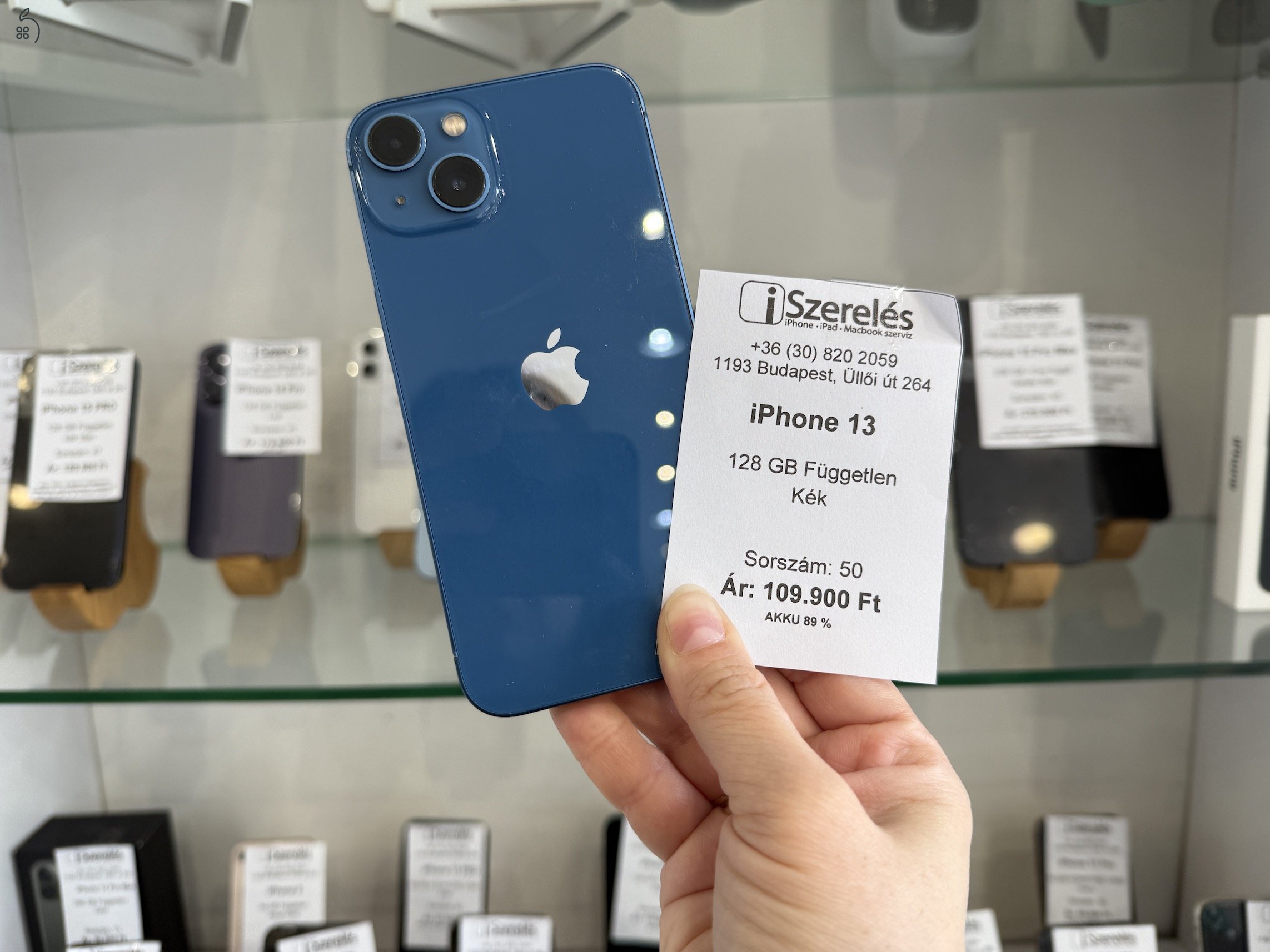 iPhone 13 128GB független kék akku 89% (50) iSzerelés.hu