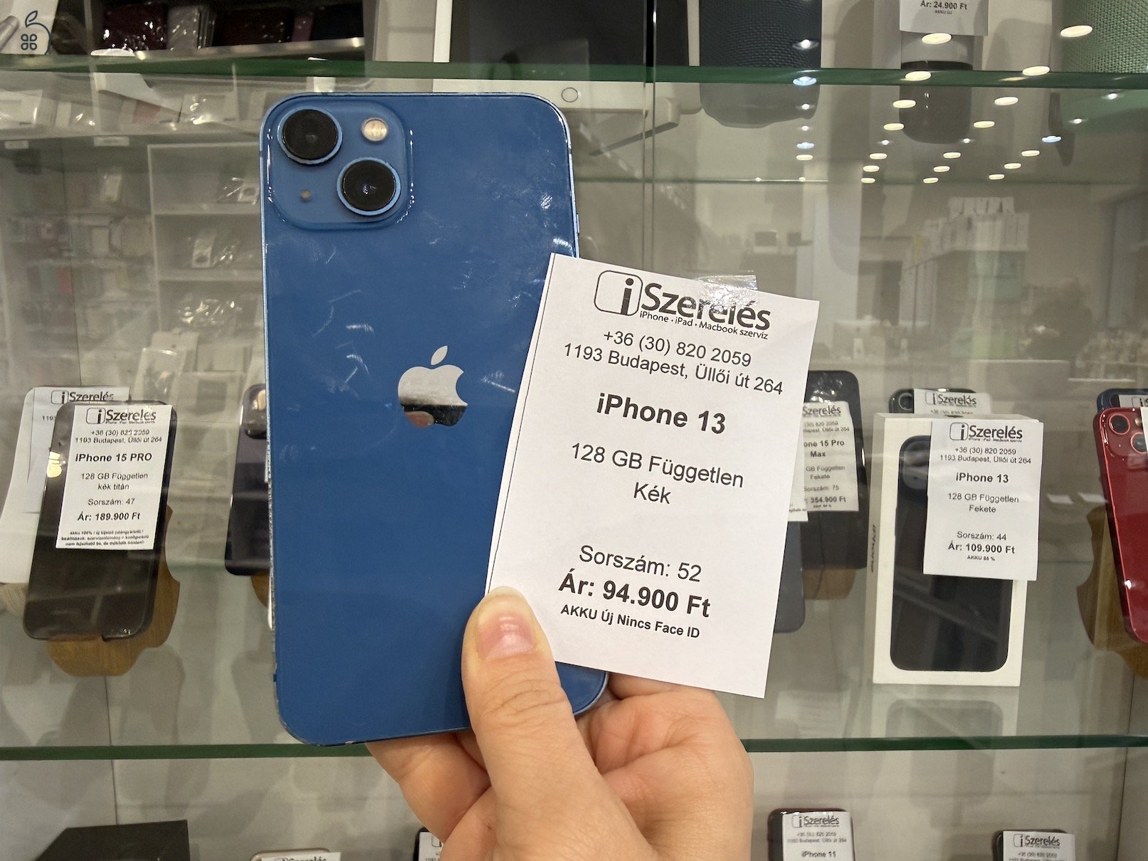 iPhone 13 128GB független kék nincs face id | ÚJ AKKU (52) 
