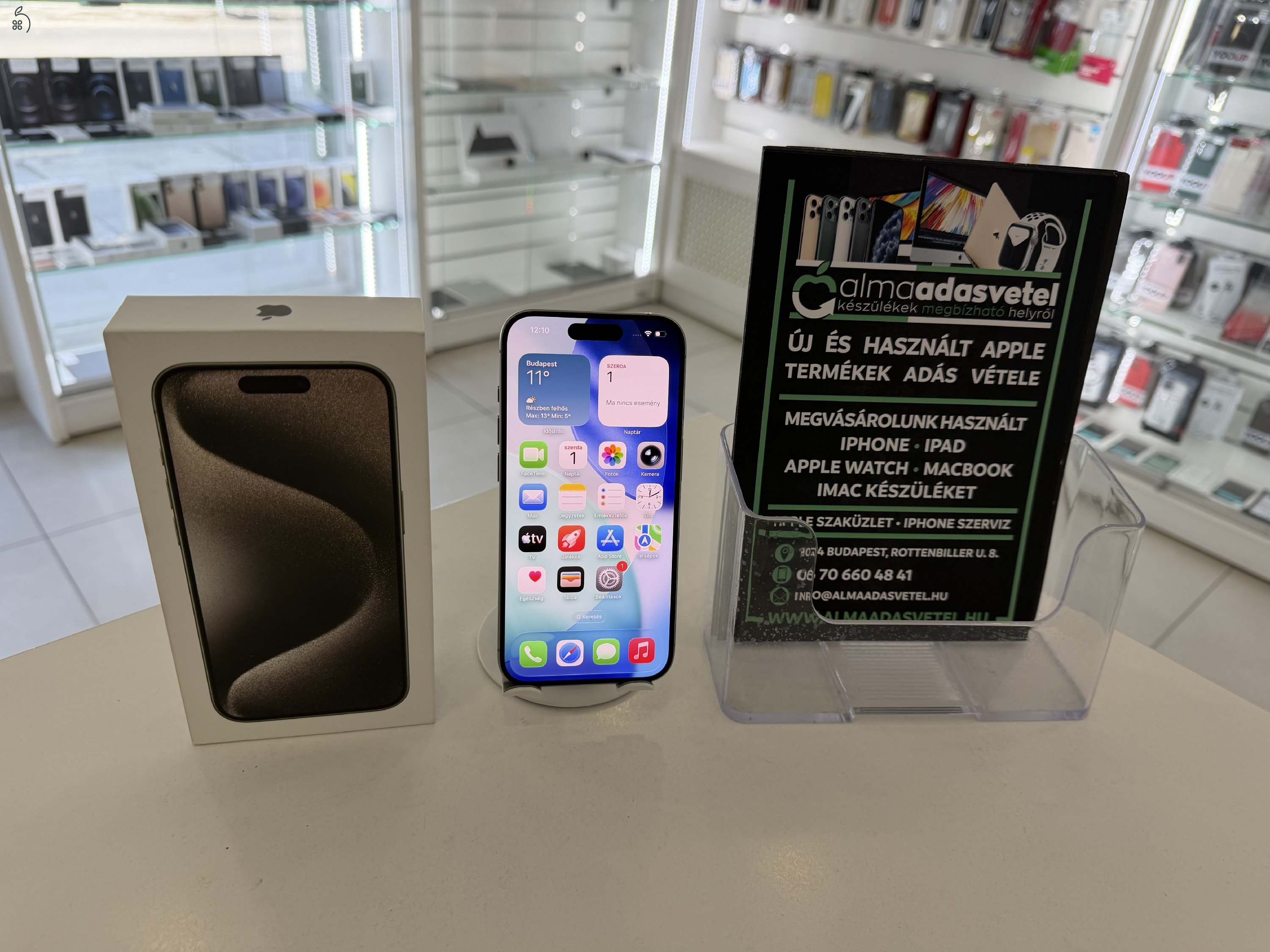 iPhone 15 Pro 128GB Független Karcmentes/1-3 hónap gar./Akku 90%/p4824