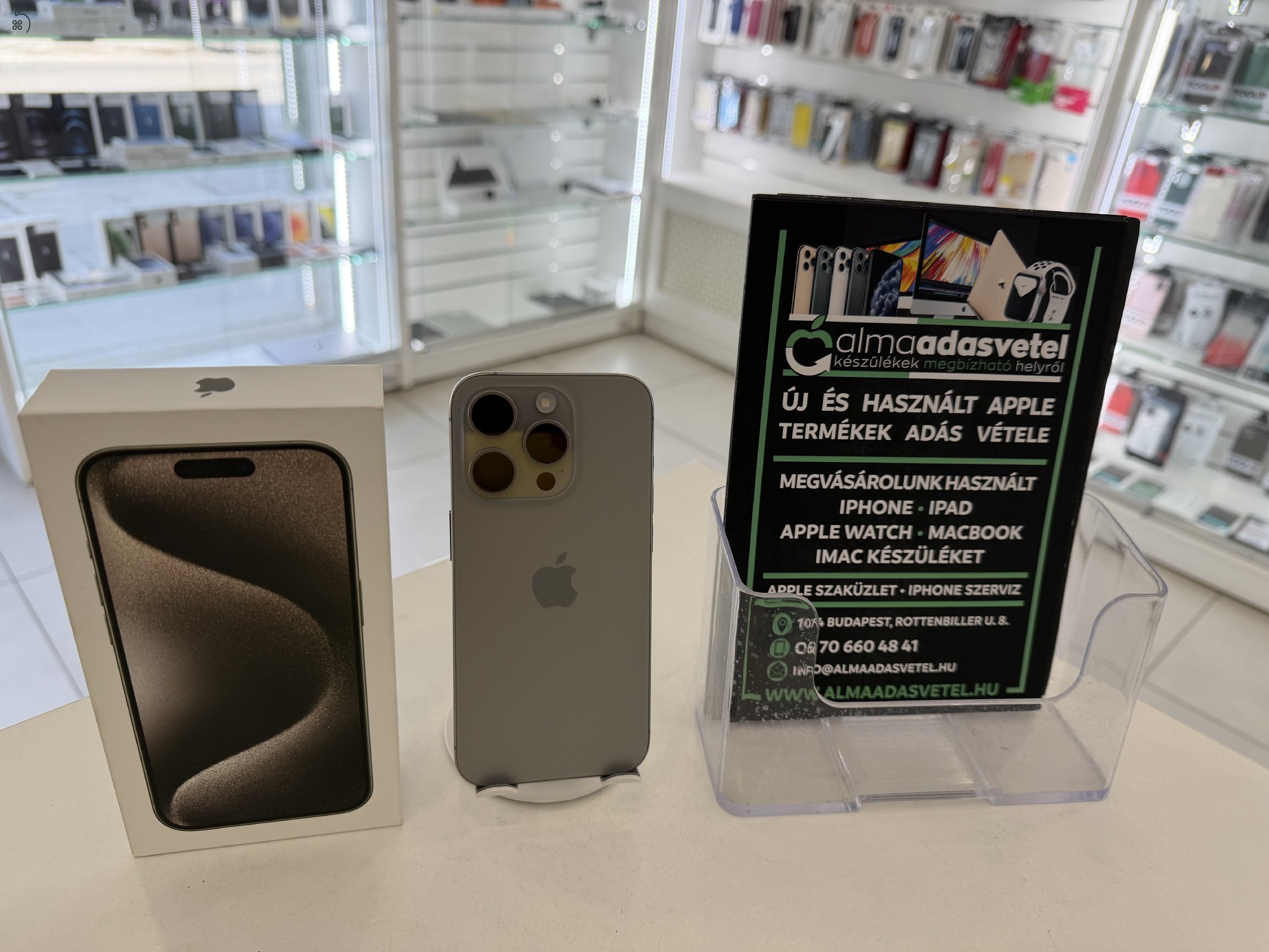 iPhone 15 Pro 128GB Független Karcmentes/1-3 hónap gar./Akku 90%/p4824