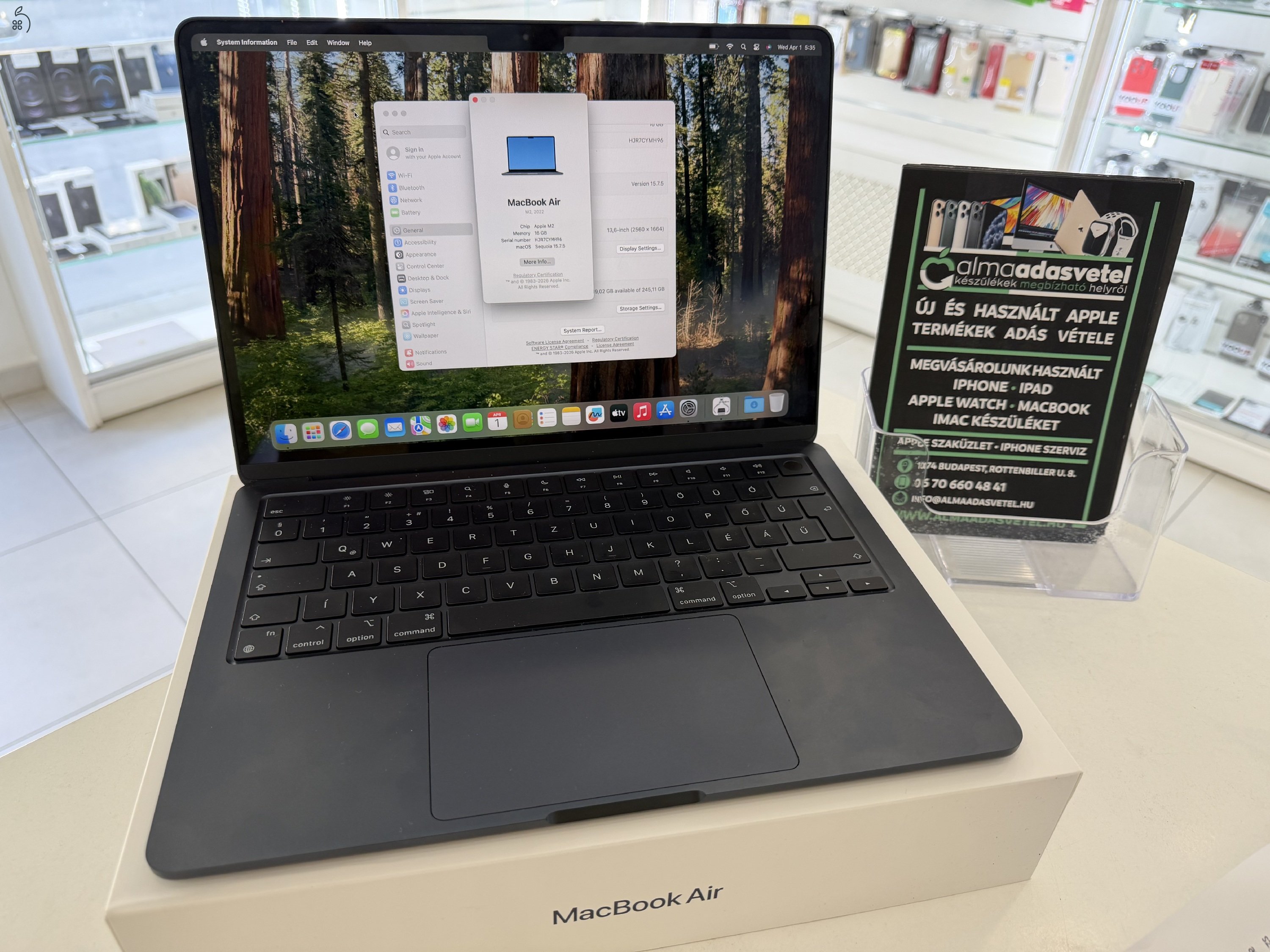 MacBook Air M2 16GB/256ssd/Hibátlan/2029.01.05.gar./Akku 100%/