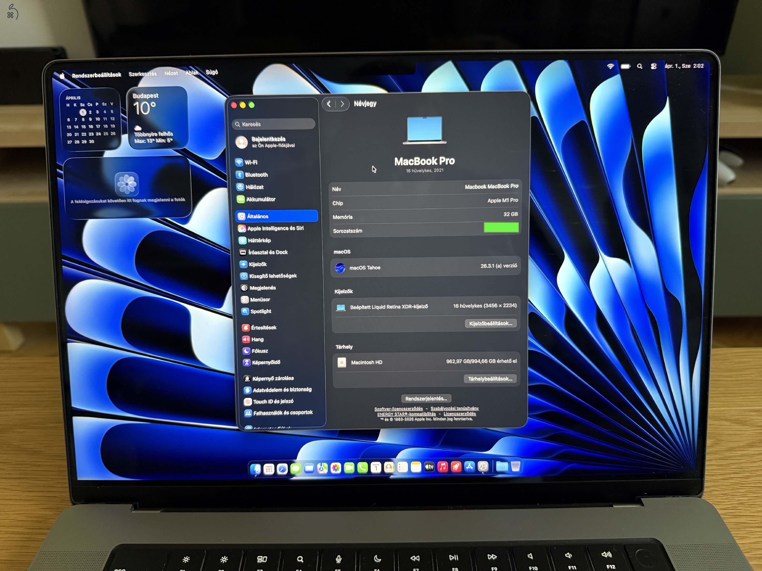 Apple Macbook Pro 16” M1 Pro | CTO | 32Gb Ram | 1Tb SSD | dobozával és tartozékaival