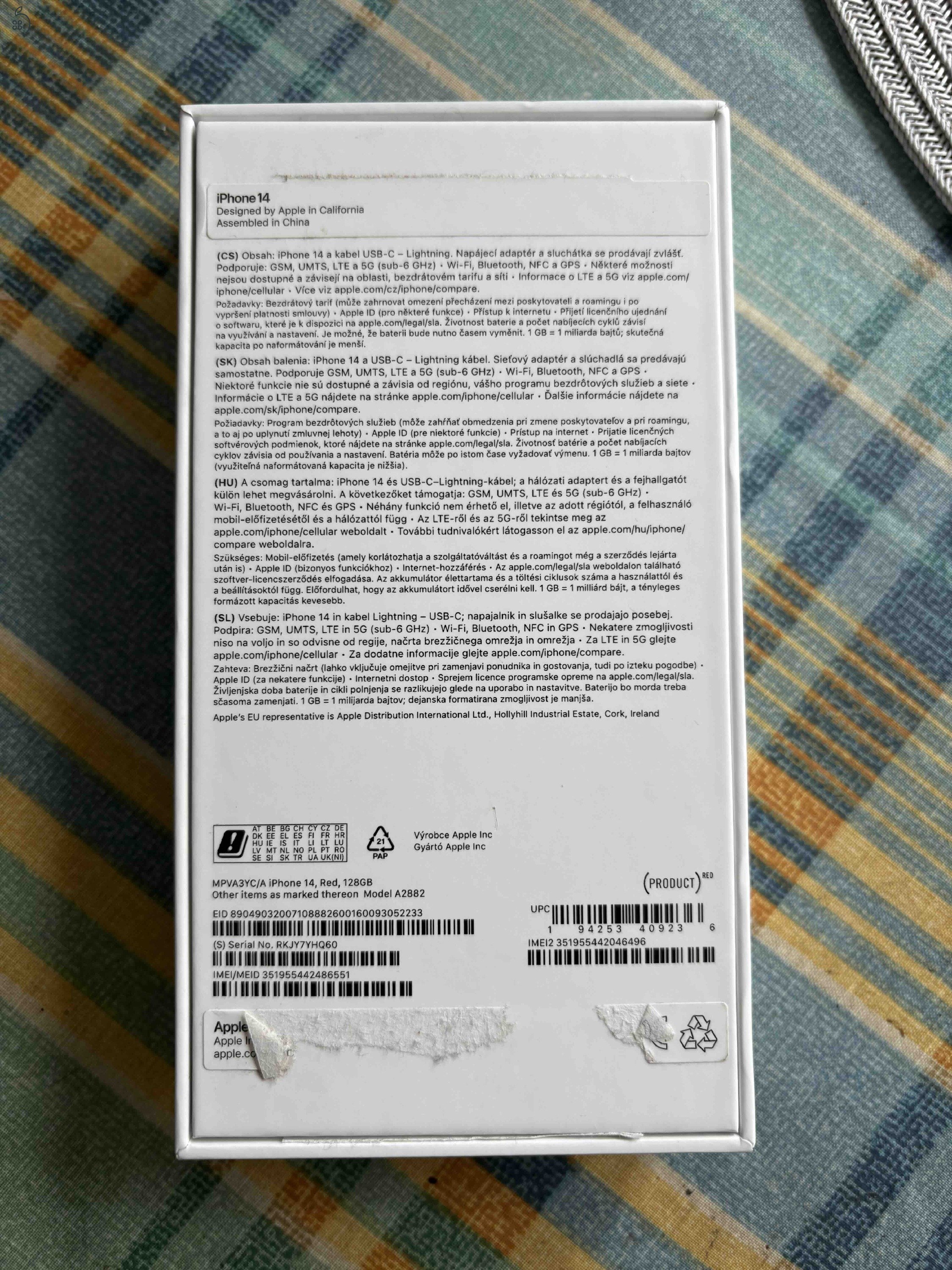 Iphone 14, 128GB, piros, 84% akku