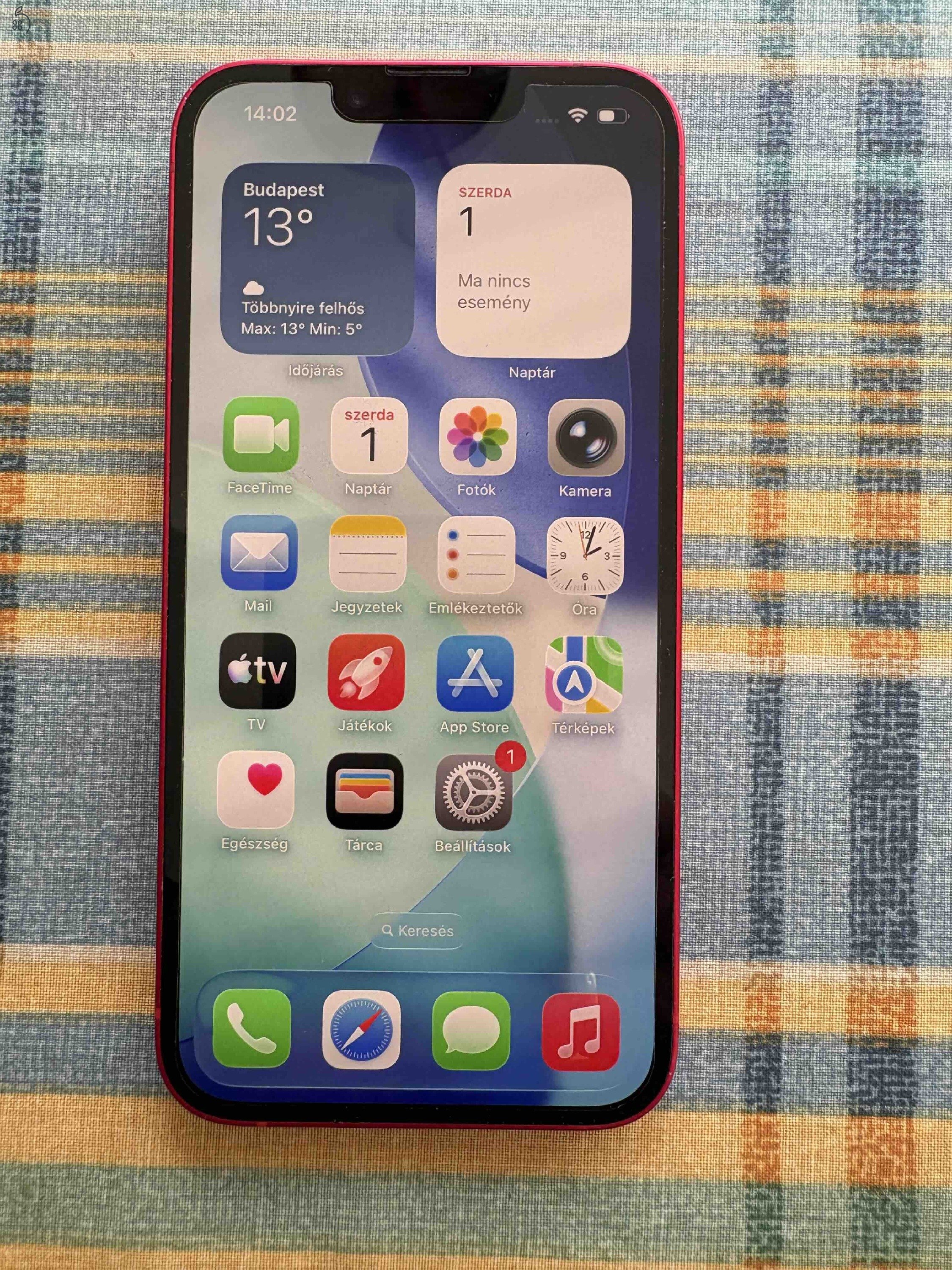 Iphone 14, 128GB, piros, 84% akku