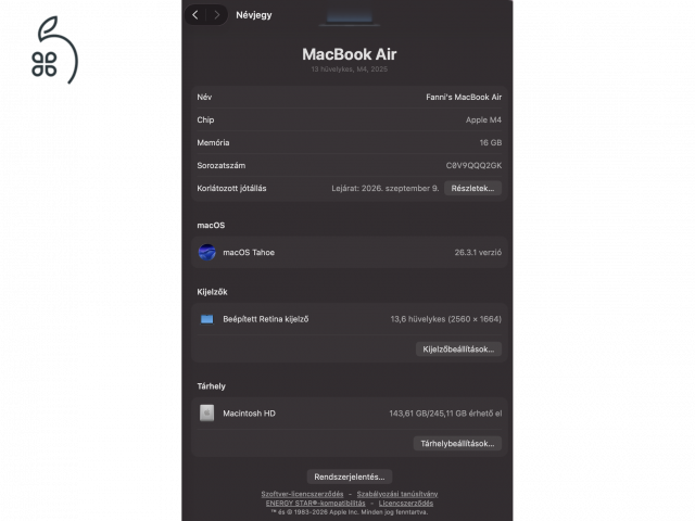 Apple MacBook Air 13,6 M4 - Éjfekete