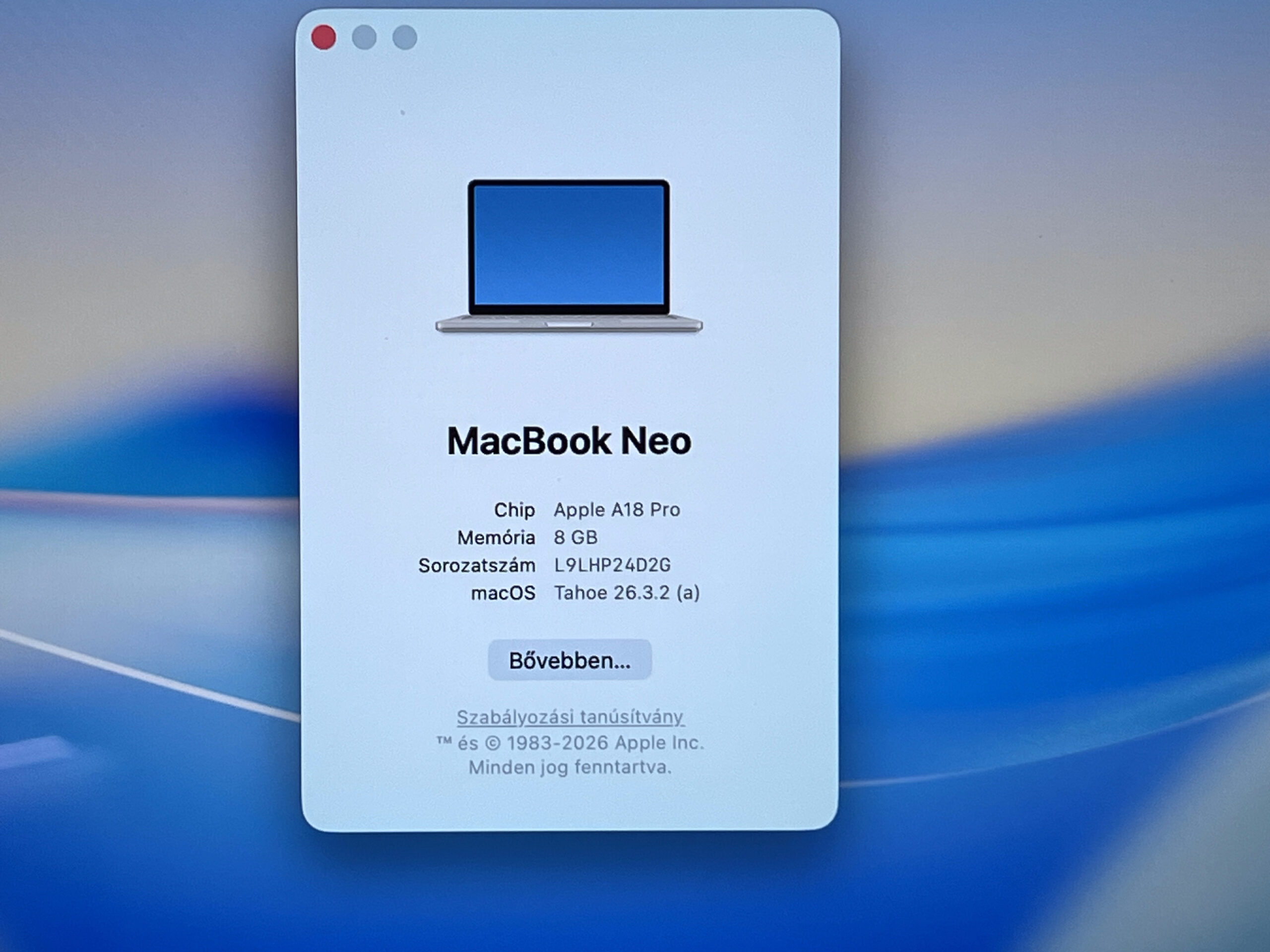 Hibátlan MacBook Neo A18 Pro 13” 256GB 8GB 2 ÉV Garanciával 100%
