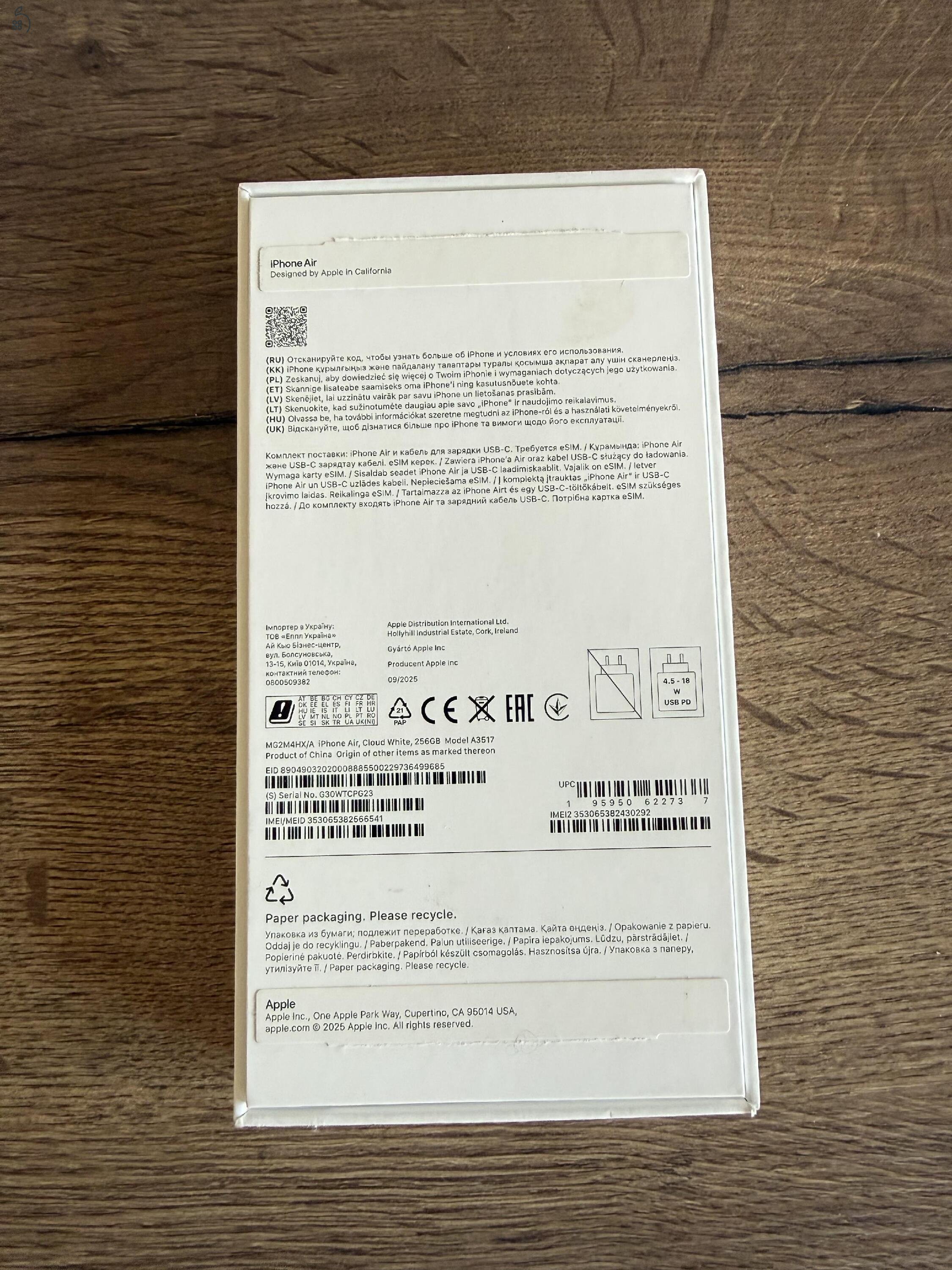 Gyári Állapot - Apple iPhone 17 Air 256GB Cloud White - 7 Hónap APPLE GARANCiA