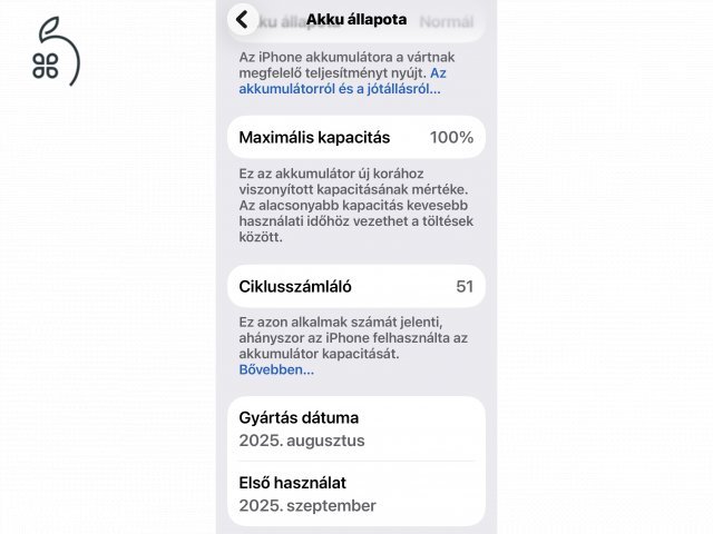 128 GB GYÁRILAG KÁRTYA-FÜGGETLEN  2026.09.25-IG APPLE GARANCIÁVAL 100% AKKUMLÁTOTOR  