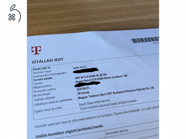 Apple Watch S10 46mm GPS+Cellular Jet Black - 2027.10-ig Garancia!